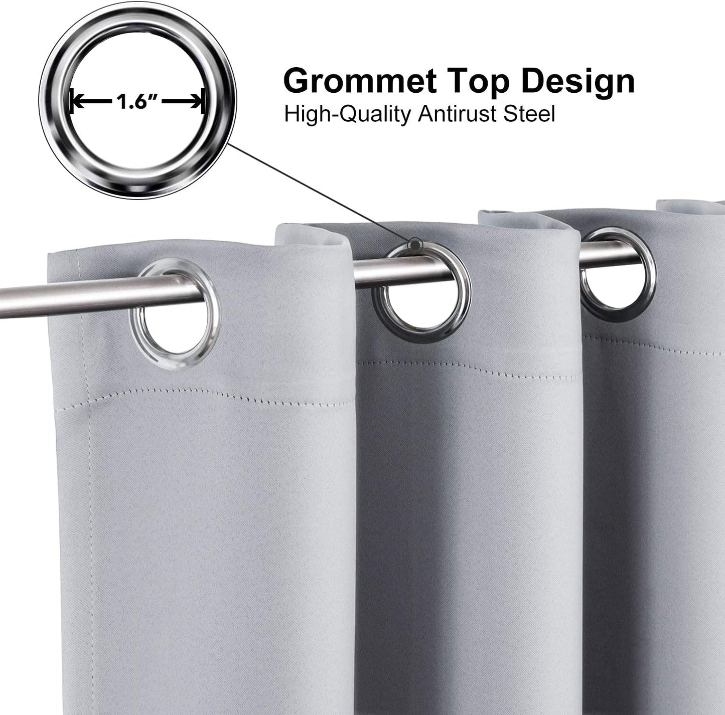 ChrisDowa Grommet Blackout Curtains for Bedroom and Living Room - 2 Panels Set Thermal Insulated Room Darkening Curtains (Light Grey, 38W x 54L)