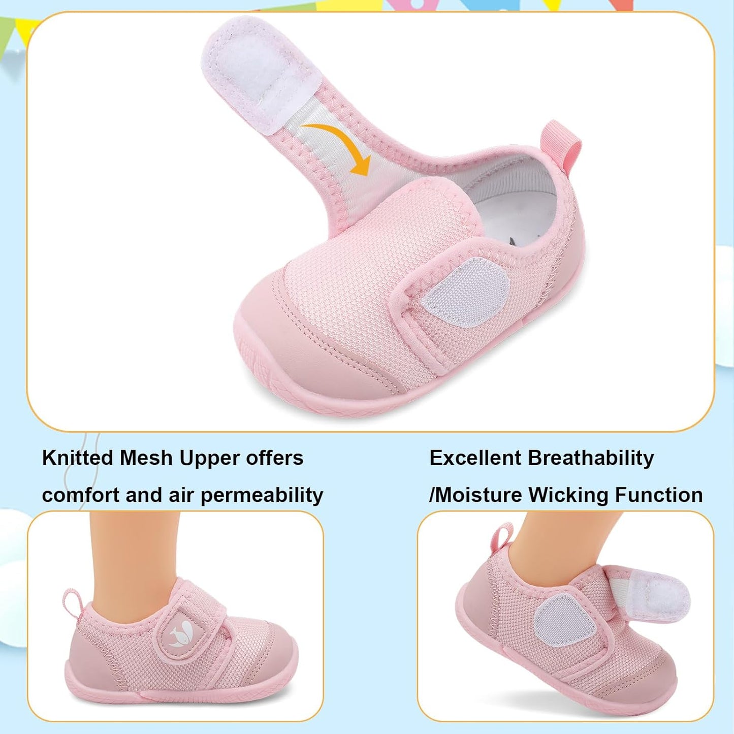 FEETCITY Baby First Walking Shoes Boys Girls Infant Sneakers Crib Shoes Breathable Lightweight Slip On Shoes