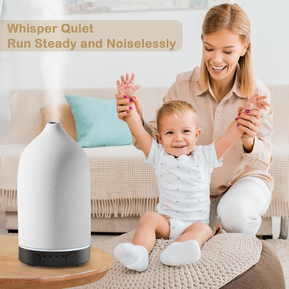 Diffuserlove Ceramic Diffuser 160ML Essential Oil Diffusers Aromatherapy Essential Oil Diffuser for Room Air Diffuser for Home Bedroom Stone Diffuser Black Wood Pattern Base (Size:6.8" H x 3.6" W)