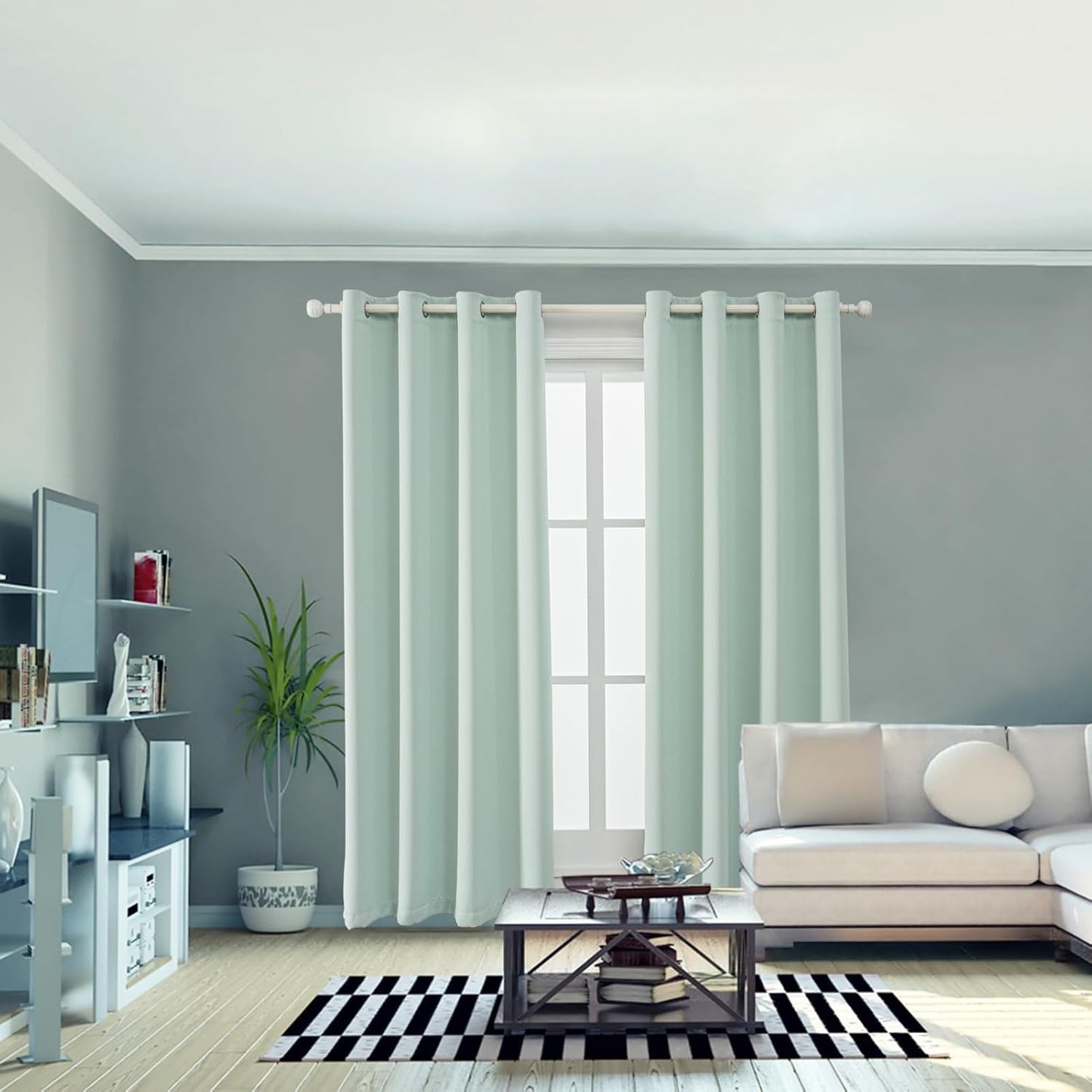 Anytime 100% Blackout Curtain Set, Thermal Insulated & Energy Efficiency Window Draperies for Guest Room, Full Shading Panels for Shift Worker and Light Sleepers（Light Blue, 2 Panels, 52W x 120L）