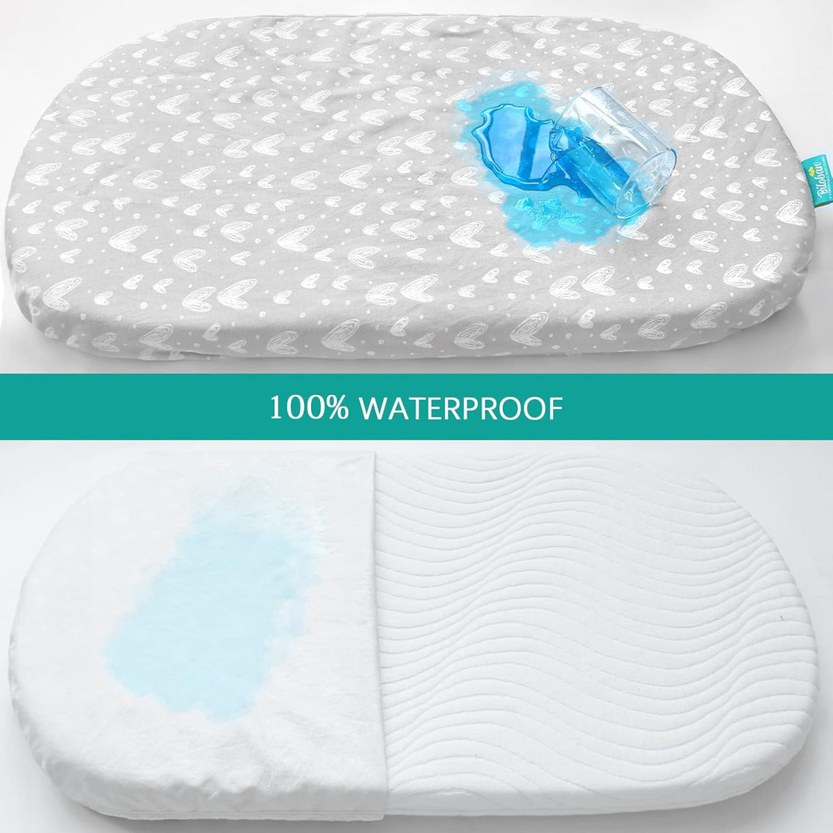 Waterproof Bassinet Sheets Fit for Miclassic, Baby Delight, TCBunny, Milliard, Dream On Me Traveler/Skylar and Other Bedside Sleeper Bassinet Mattress, 100% Organic Cotton, White Grey Print for Baby