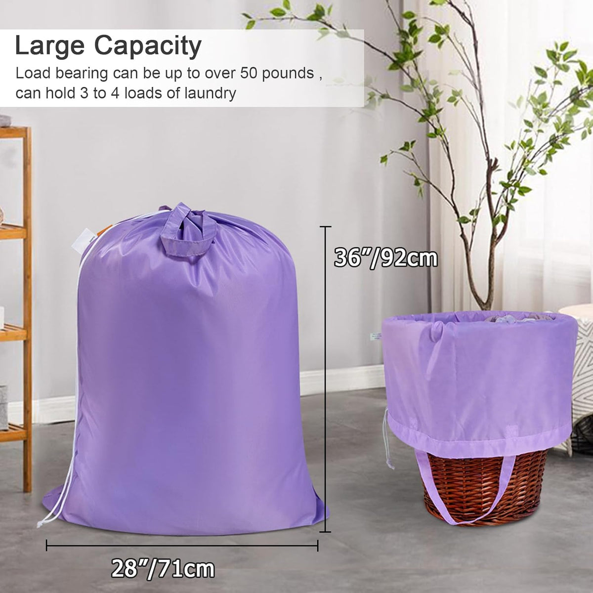 Polecasa Heavy Duty Large Laundry Bag with 130gsm Tear Resistant Fabric and Handles, Easy to Carry Durable Dirty Clothes Drawstring Bag, Perfect for College Dorm, Travel, 28”x36”,Purple