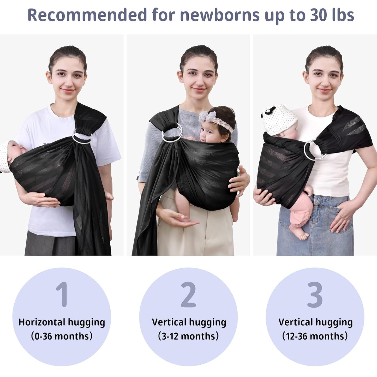 CUBY Water Baby Sling Carrier Lightweight Breathable Mesh Baby Wraps Carrier Adjustable Ring Sling Quick-Drying Baby Carriers Sling for Newborn Toddler Summer Swimming Pool Beach (Black Stripe)
