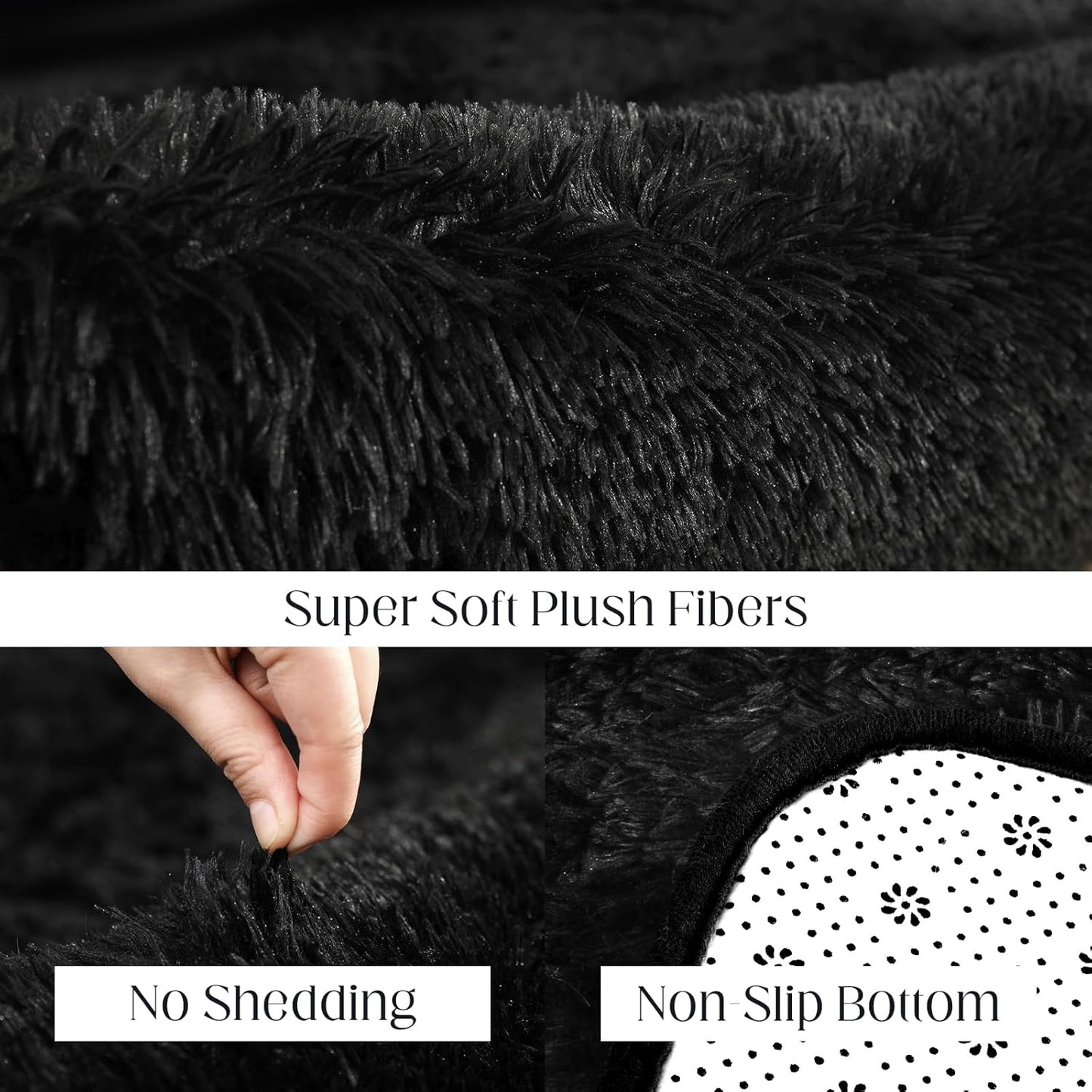Black Area Rug, 5x7, Soft Plush for Living Room, Bedroom & Nursery, Non-Slip Indoor Carpet for Study, Kids Room Decor