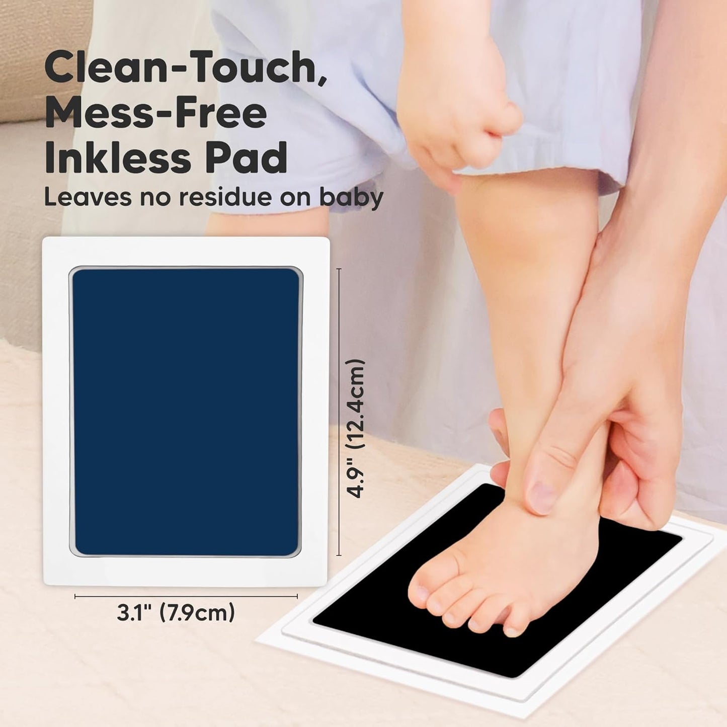 4-Pack Inkless Baby Hand and Footprint Kit - Mess Free Ink Pad for Newborn Keepsake, Dog Nose & Paw Print Kit, Clean Touch Ink Pad for Baby Hand & Footprints, Ideal New Mom Gifts (Jet/Navy, Large)