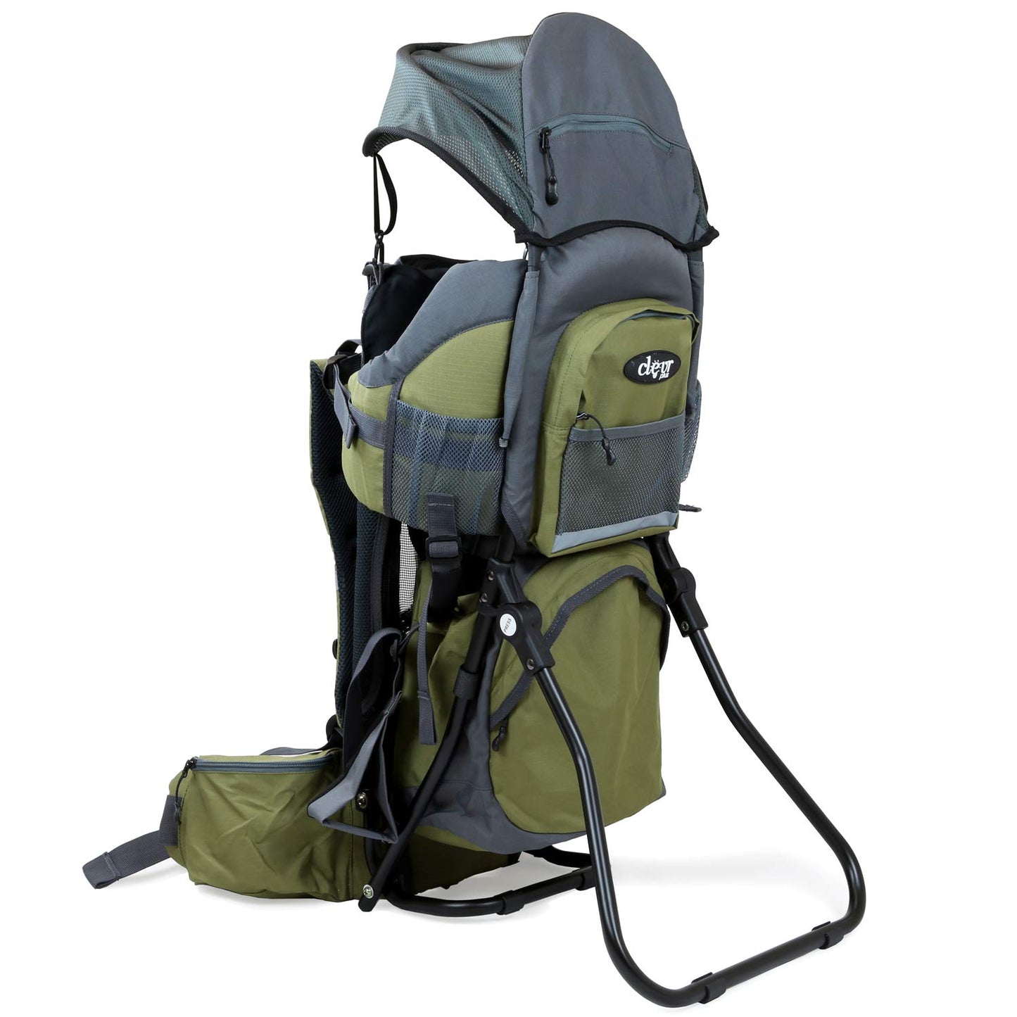 ClevrPlus Canyonero Camping Baby Backpack Hiking Kid Toddler Child Carrier with Stand and Sun Shade Visor, Army Green