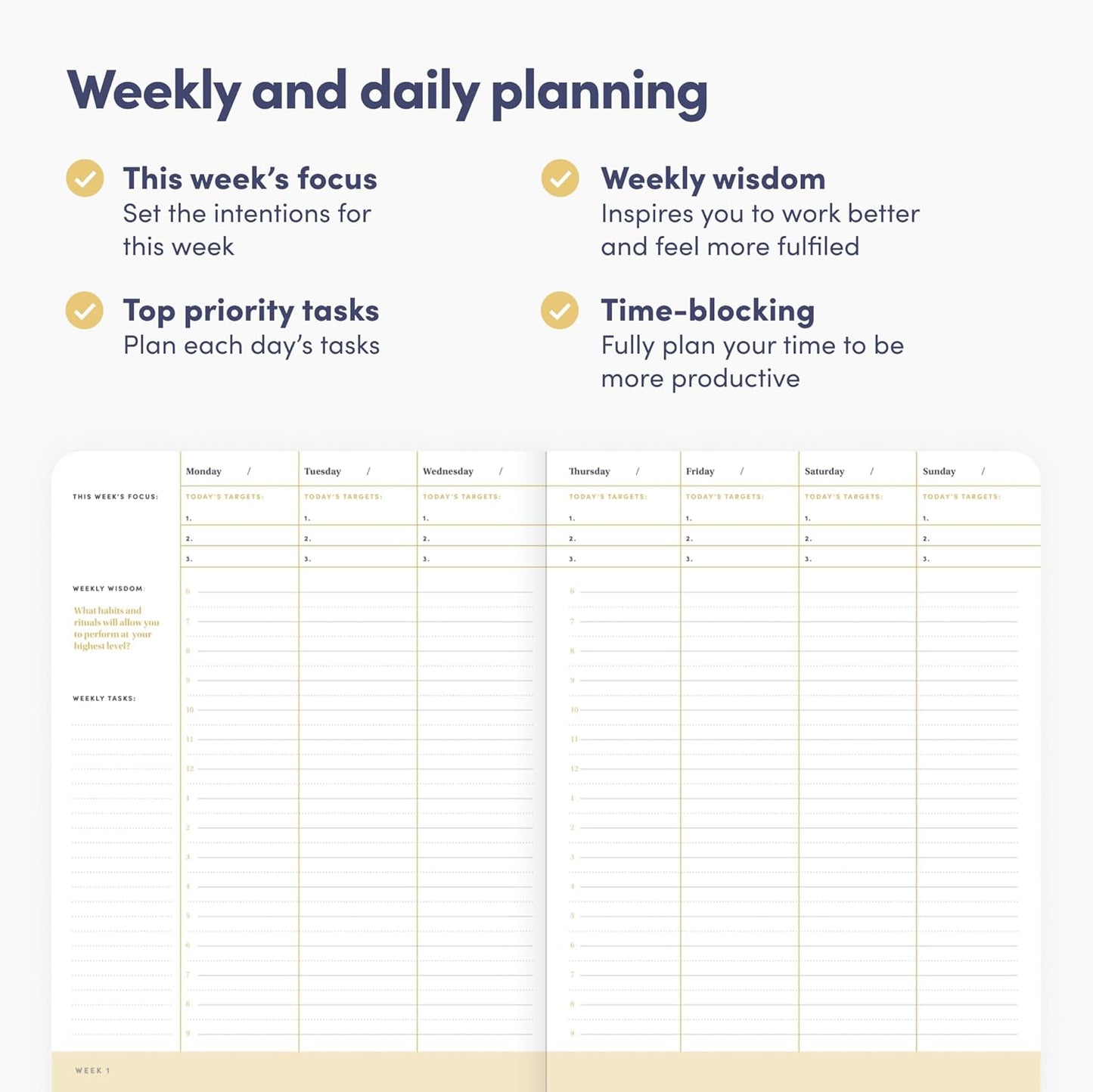 Self Planner by BestSelf — Undated 6 Month Life Planner for Time Management, Improving Productivity, Scheduling and Achieving Goals — 7"x10” Notebook (Black)