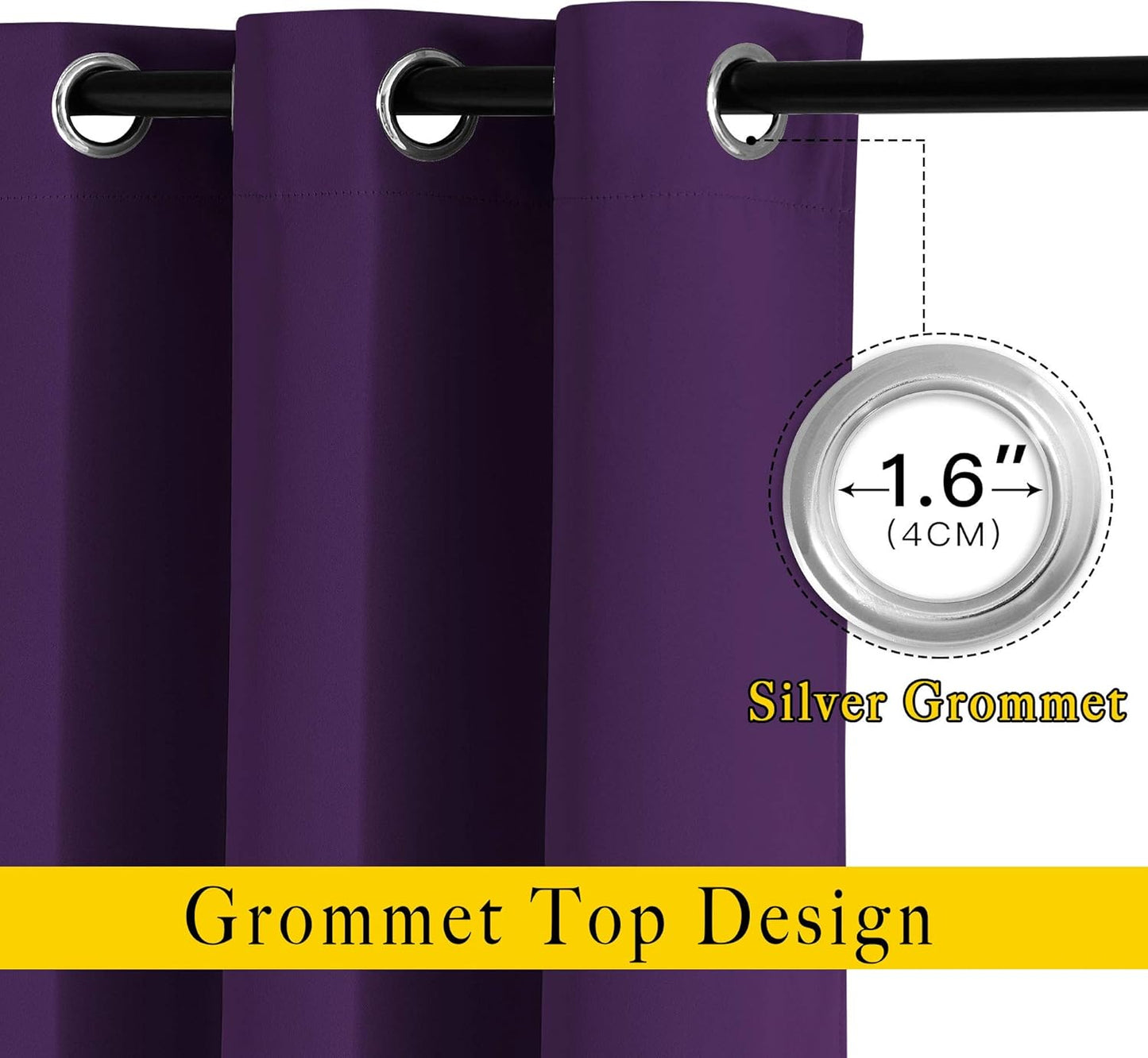 NICETOWN Royal Purple Doorway Curtains for Bedroom 78 inch Length, Grommet Privacy Light & Sound Reducing Room Darkening Window Treatments for Living Room, 2 Panels, W52 x L78