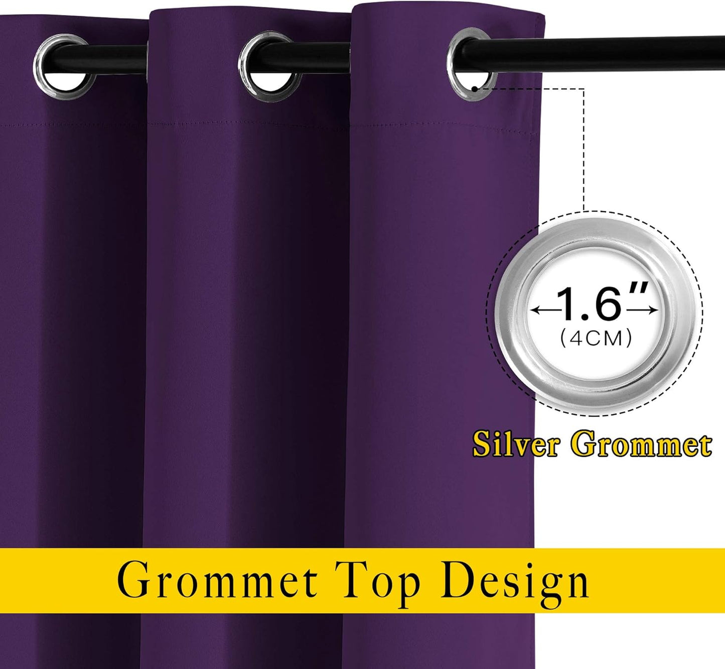 NICETOWN Royal Purple Room Darkening Curtain Panels - Triple Weave Thermal Insulated Grommet Room Darkening Window Draperies and Curtains for Bedroom (Set of 2, 46 x 54 inches, Royal Purple)