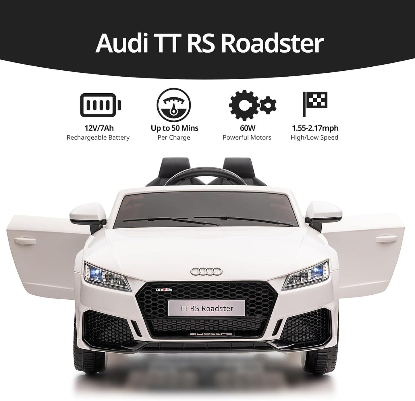 Licensed Audi Electric Kids Car, 12V Kids Ride-on Toy Car for Toddlers w/Remote - White