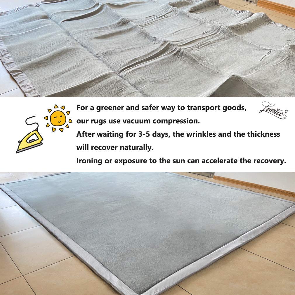 Loartee Nursery Rug Coral Velvet Crawling Rugs Area Rug Play Mat(4'9"x4'9", Gray) for Toddler Children Play Yoga Exercise Pads Carpet