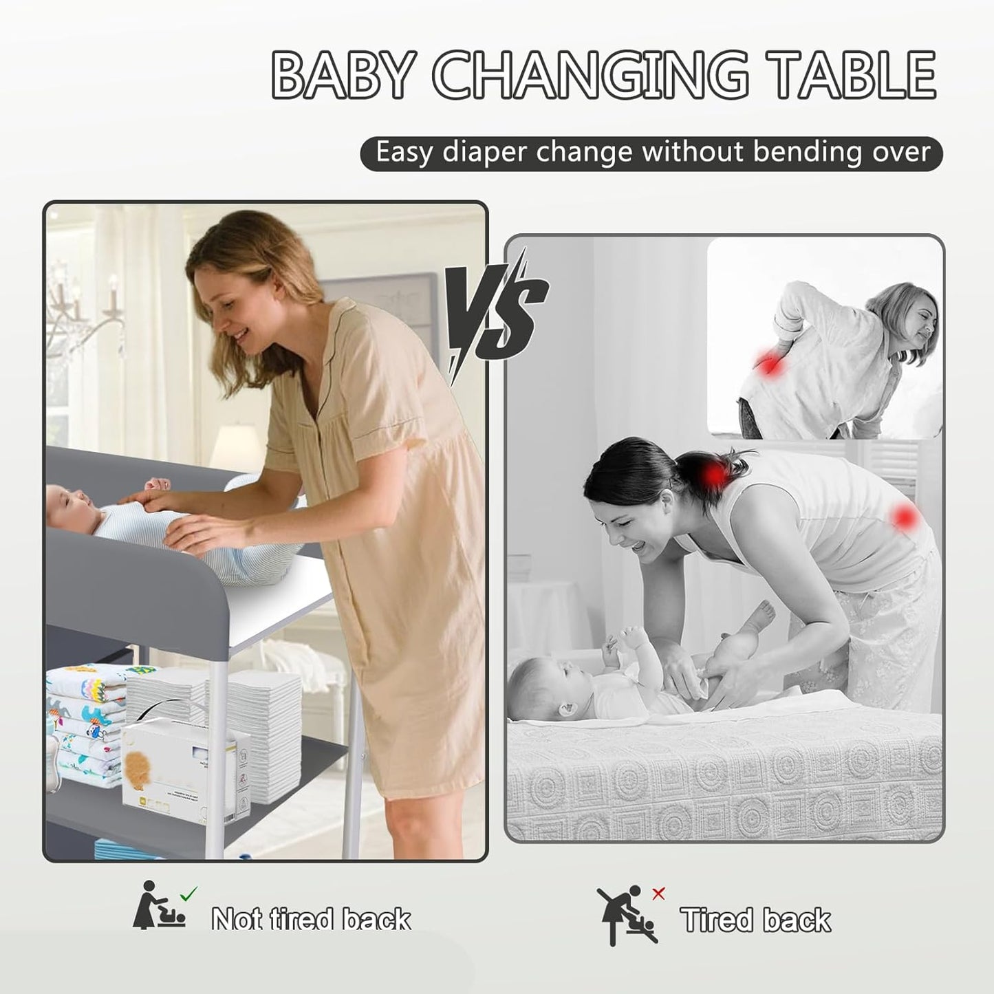 Baby Changing Table, Portable Changing Table, Diaper Changing Station with Waterproof Pad, Changing Table Dresser with 3 Storage Baskets, Mobile Nursery Organizer for Newborn Essentials