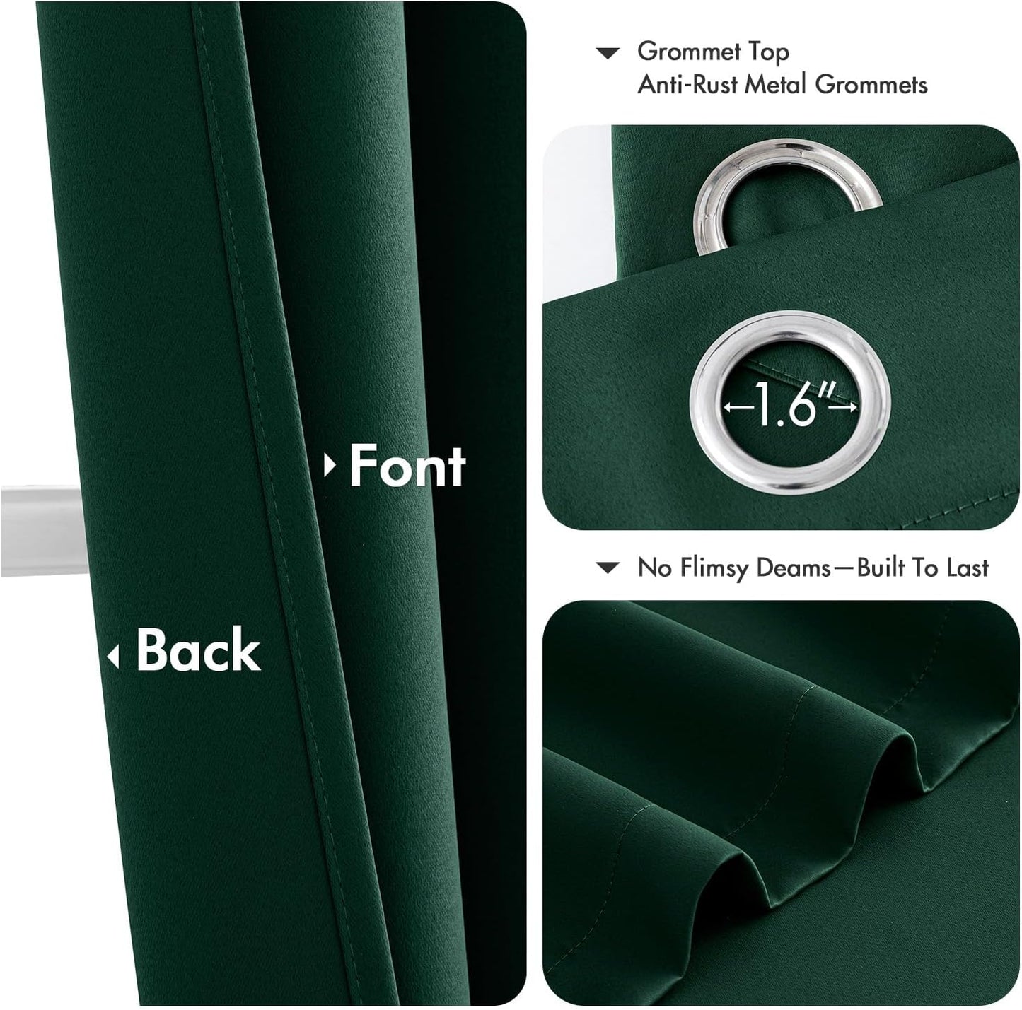 MIULEE Hunter Green Blackout Curtains for Bedroom Living Room 90 Inches Long 2 Panels, Thermal Insulated Room Darkening Drapes Solid Grommet Noise Reduction Emerald Green Christmas Curtains 40x90 Inch
