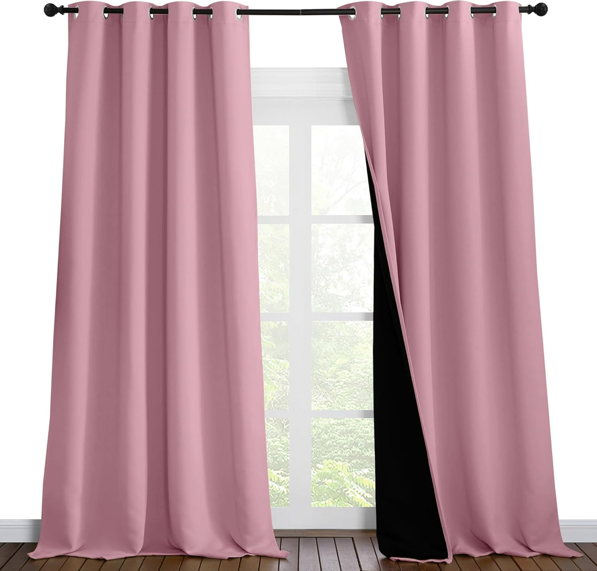 NICETOWN 100% Blackout Blinds, Set of 2, 52 inches x 120 inches, Laundry Room Decor Window Treatment Curtains for Large Patio Sliding Door, Thermal Insulated Crystal Pink Curtains for Bedroom