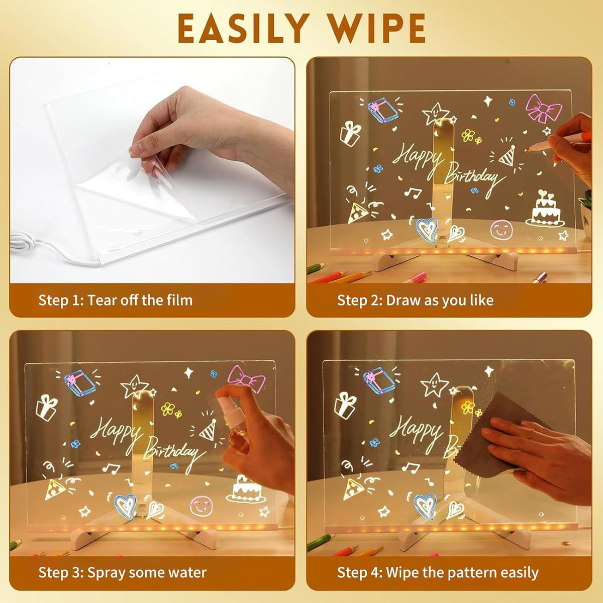 Led Drawing Board, Acrylic Dry Erase Board with Bracket, 15.7" X 11.8" Glow Writing Board, Led Note Board Comes with 7 Drawing Pens and 5 Cartoon Doodle Paper for Office School Home