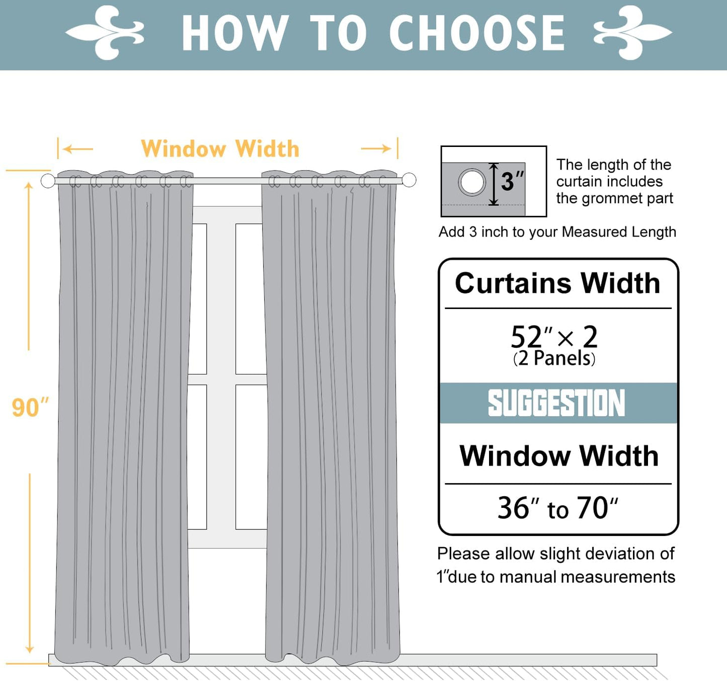 ChrisDowa 100% Blackout Curtains 90 inch Long for Bedroom with Black Liner, 2 Thick Layers Total Blackout Thermal Insulated Grommet Long Window Curtains 2 Panels Set (Greyish White, 52 x 90 Inch)