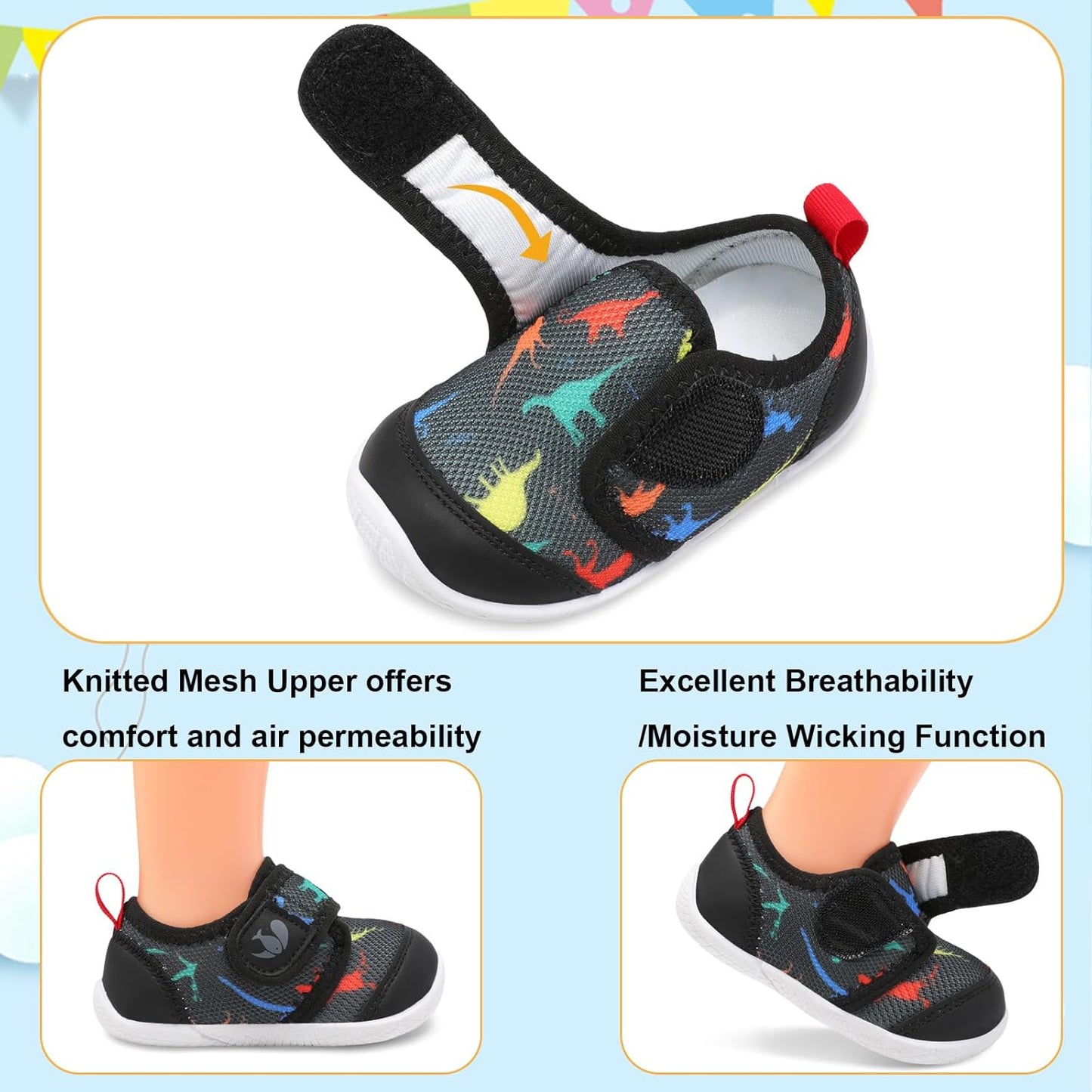 FEETCITY Baby First Walking Shoes Boys Girls Infant Sneakers Crib Shoes Breathable Lightweight Slip On Shoes