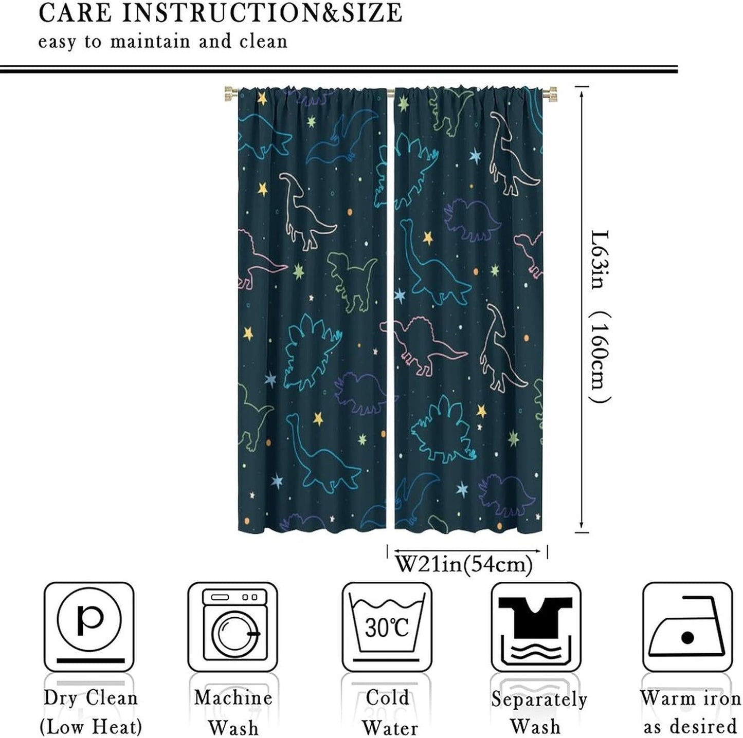 Cartoon Colorful Dinosaur Curtains for Kids Boys Girls Home Decor, Astronaut Funny Outer Space Star Blackout Rod Pocket Window Drapes for Bedroom Living Room W21xL63in 2 Panels