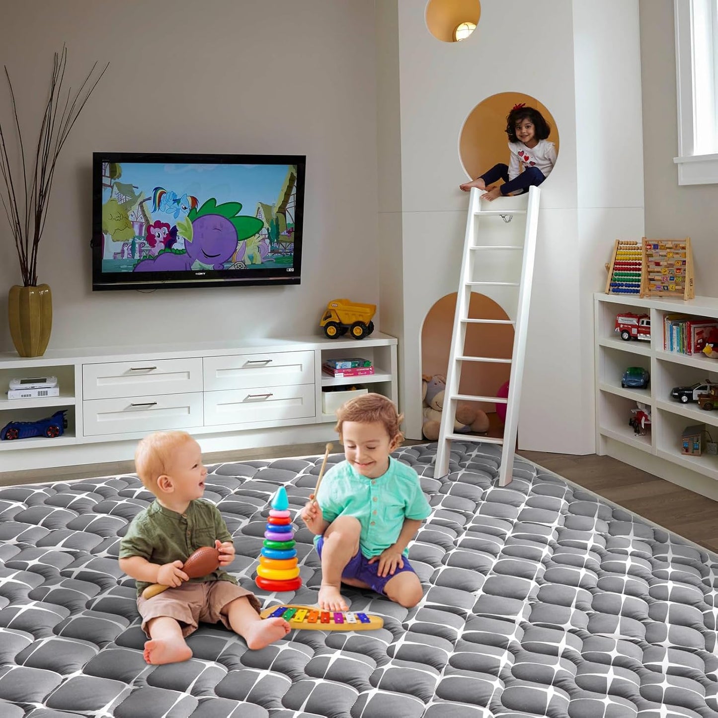 Vibe bear Baby Play Mat 79" X 71", Premium Thicker Foam One-Piece Crawling Mat, Extra Large Anti- Slip Crawling Mat Activity Playmats for Babies,Toddlers, Infants, Play & Tummy Time