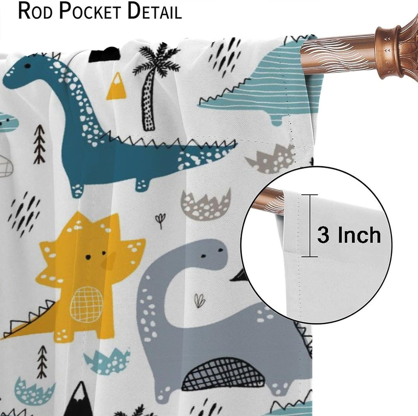 Kids Dinosaur Curtains for Boy Girl Bedroom Decor Cartoon Dino Colorful Cute Funny Wildlife Animal Printed Blackout Rod Pocket Window Drapes for Baby Nursery Playroom Living Room W31.5xL72in 2 Panels