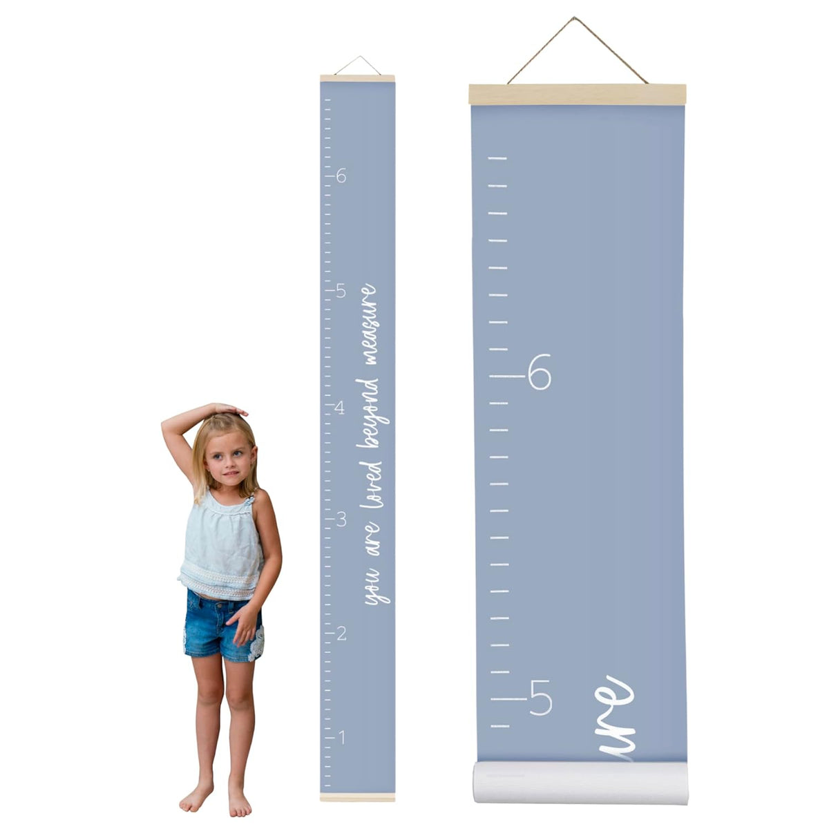 Morxy Canvas Growth Chart for Kids - Unisex Kids Room Wall Decor - Measuring Height Chart- Wall Tape with Height Chart for Kids (Canvas, Loved Beyond Measure- Blue)