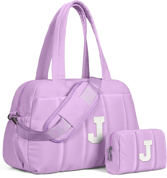 Birthday Gift for Women Girl-Initial Duffle Bag, Carry On Bags for Women，Overnight Bag with Wet Pocket，Lightweight Travel Bags Personalized Gym Tote with Makeup Pouch