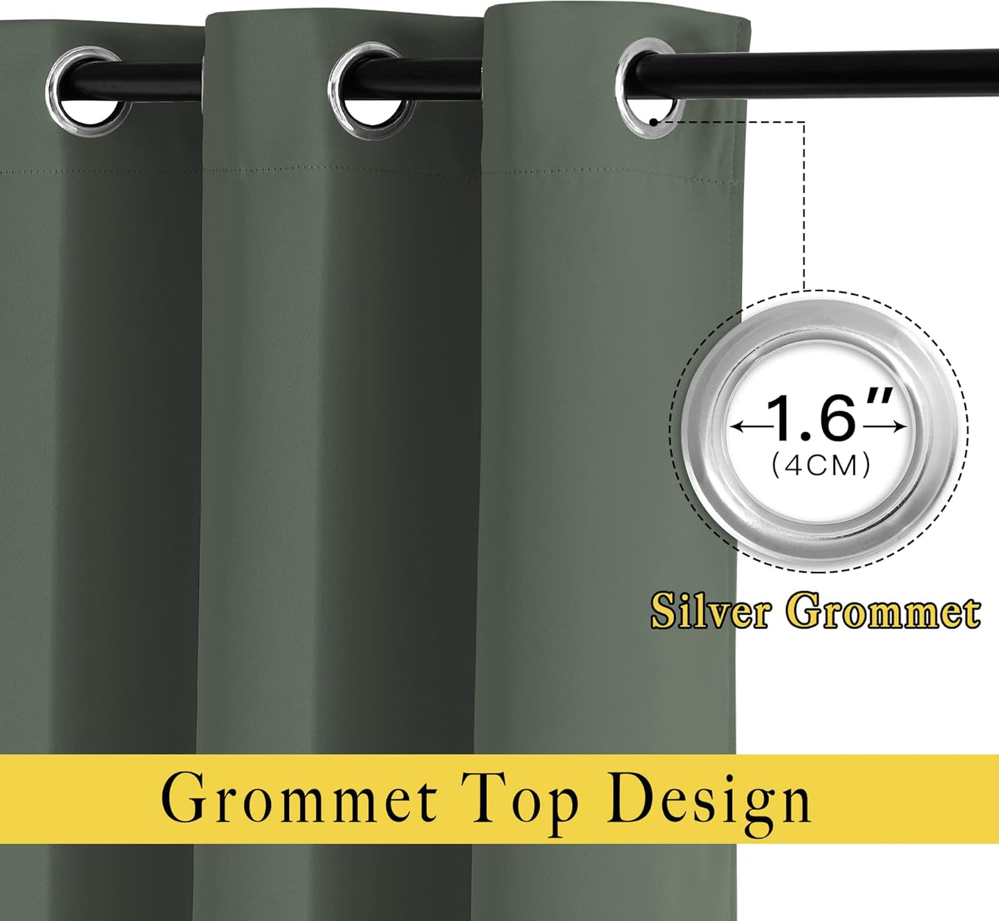NICETOWN Dark Mallard Room Darkening 102 inch Curtains, Grommet Thermal Curtains Weighted Window Treatments for Living Room/Farmhouse, W46 x L102, 2 Panels