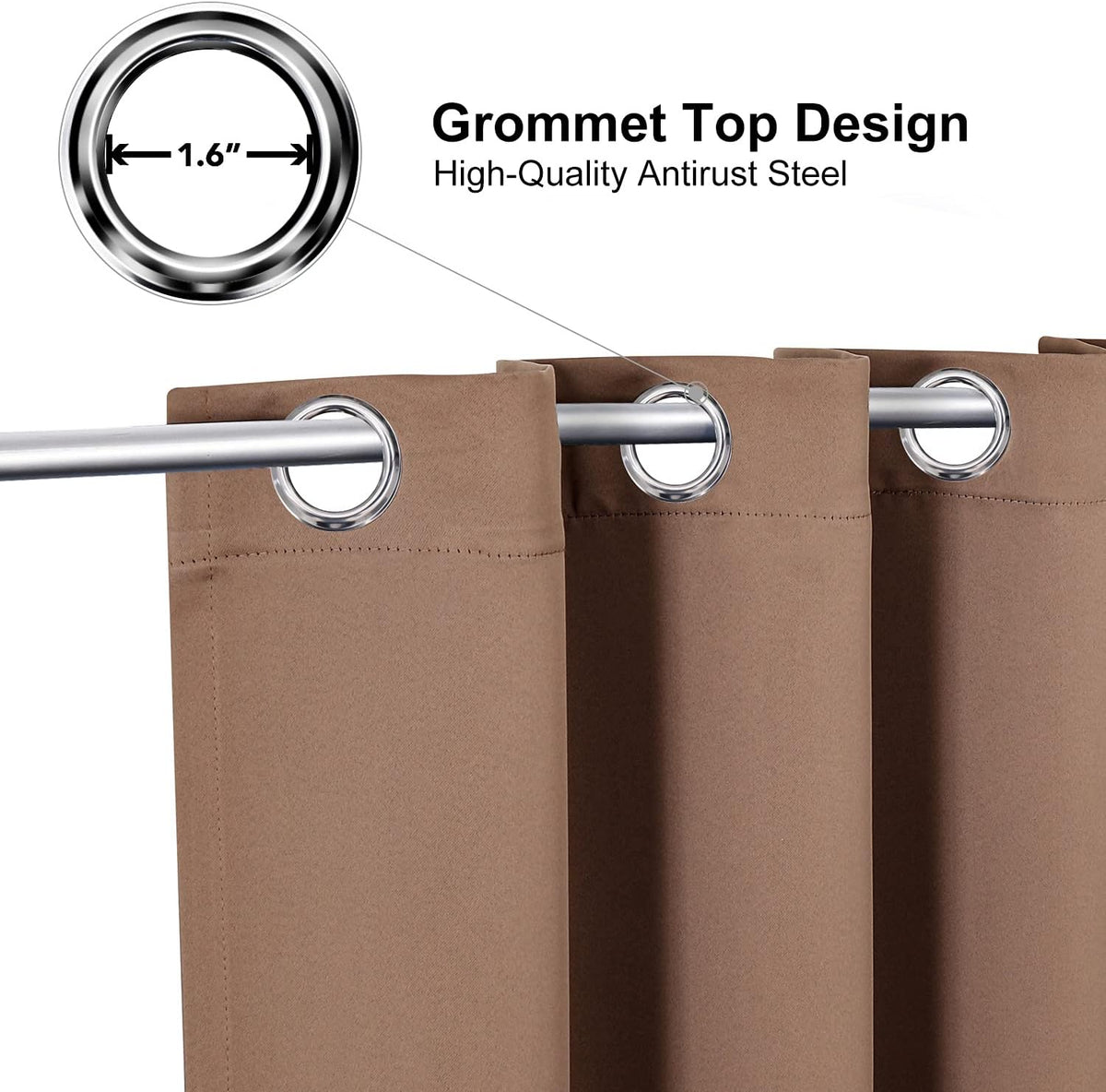 ChrisDowa Blackout Curtains 48 inches Long for Bedroom - 2 Panels Set Grommet Thermal Insulated Room Darkening Curtains for Living Room (Cappuccino, 42 x 48 Inch)
