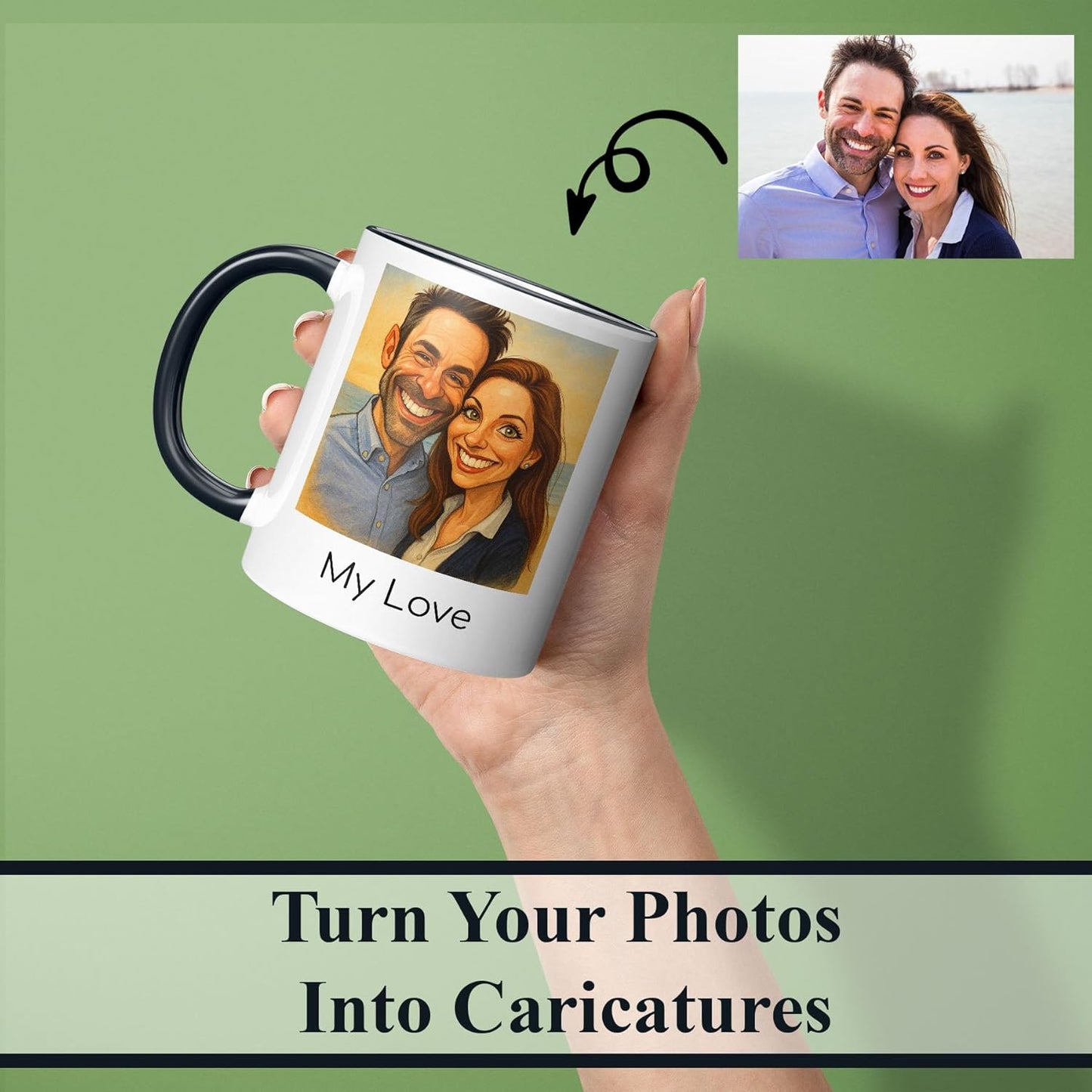 Personalized Coffee Mug, Custom Photo Caricature Gift, Funny Customized Coffee Gift for Men & Women, Custom Mugs with Pictures, Black 15oz Father's Day Mug