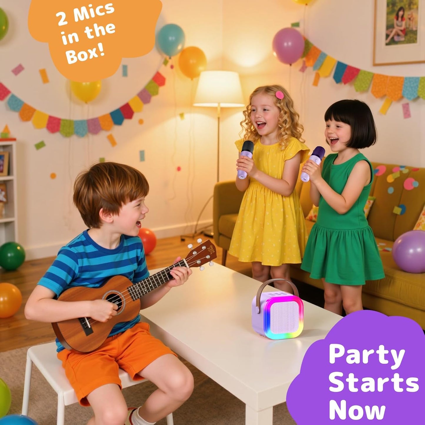 Fede Karaoke Machine for Kids Adults, Mini Karaoke Machine with 2 Wireless Microphones, Portable Bluetooth Speaker with Voice Changing Effects & LED Lights, Best Gifts Toys for Girls and Boys