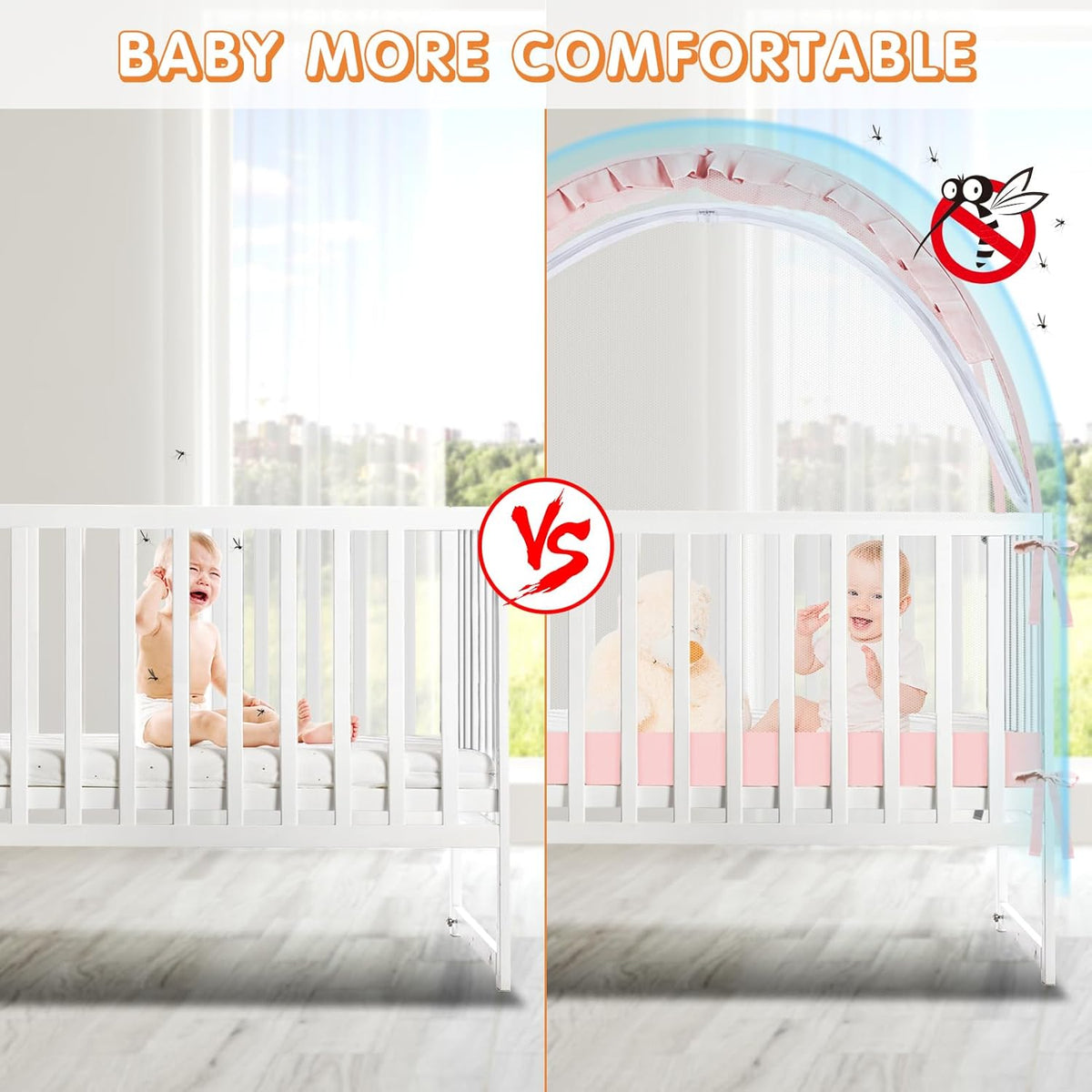 Crib Tent to Keep Baby from Climbing Out - Crib Net to Keep Baby in - Pop Up Breathable Cribs Cover - Canopy with Upgrade Strong Mesh and Durable Zipper (Pink, Lager)
