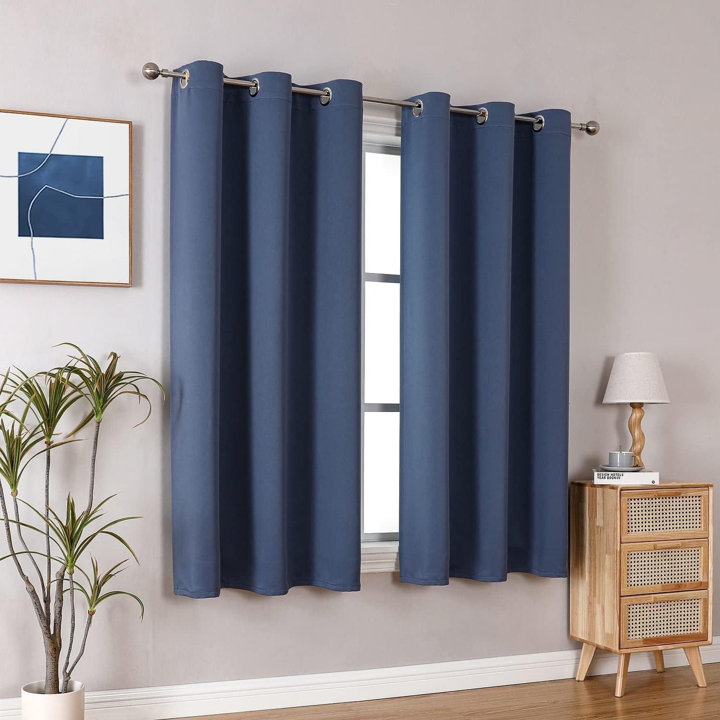 ChrisDowa Grommet Blackout Curtains for Bedroom and Living Room - 2 Panels Set Thermal Insulated Room Darkening Curtains (Stone Blue, 38W x 45L)
