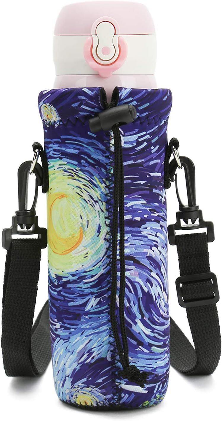 RICHEN Neoprene Water Bottle Carrier Bag with Adjustable Shoulder Strap,Insulated Water Bottle Cover for Stainless Steel/Glass/Plastic Bottles