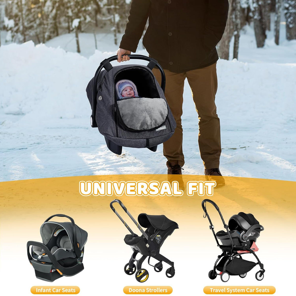 Orzbow Baby Car Seat Cover, Winter Carseat Cover with Zipper Access, Weather & Wind Proof, Side Breathable, Compatible with Doona Car Seats and Strollers, Newborn Essentials Carrier Canopy, Dark Grey