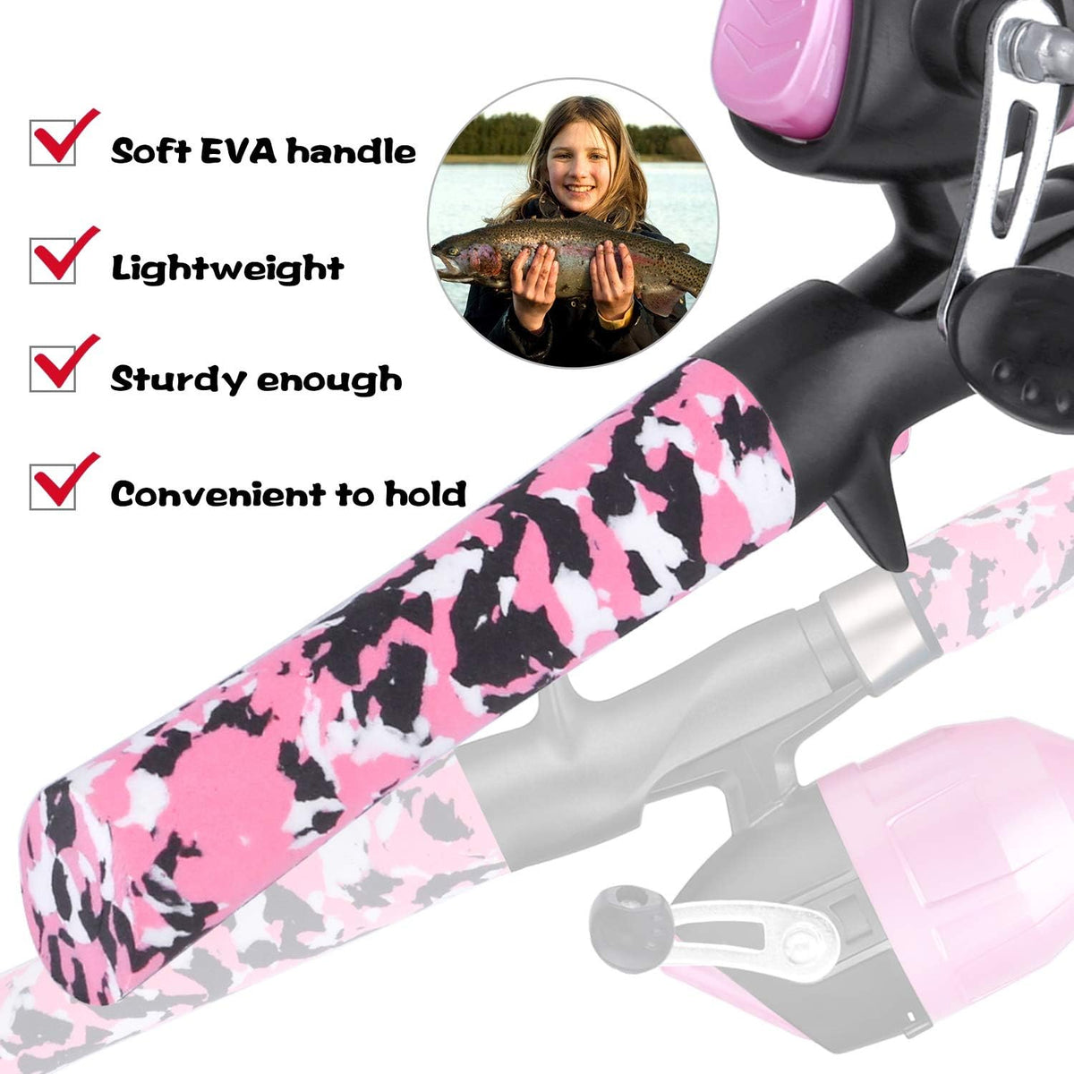 ODDSPRO Kids Fishing Pole Pink, Portable Telescopic Fishing Rod and Reel Combo Kit - with Spincast Fishing Reel Tackle Box for Girls, Youth