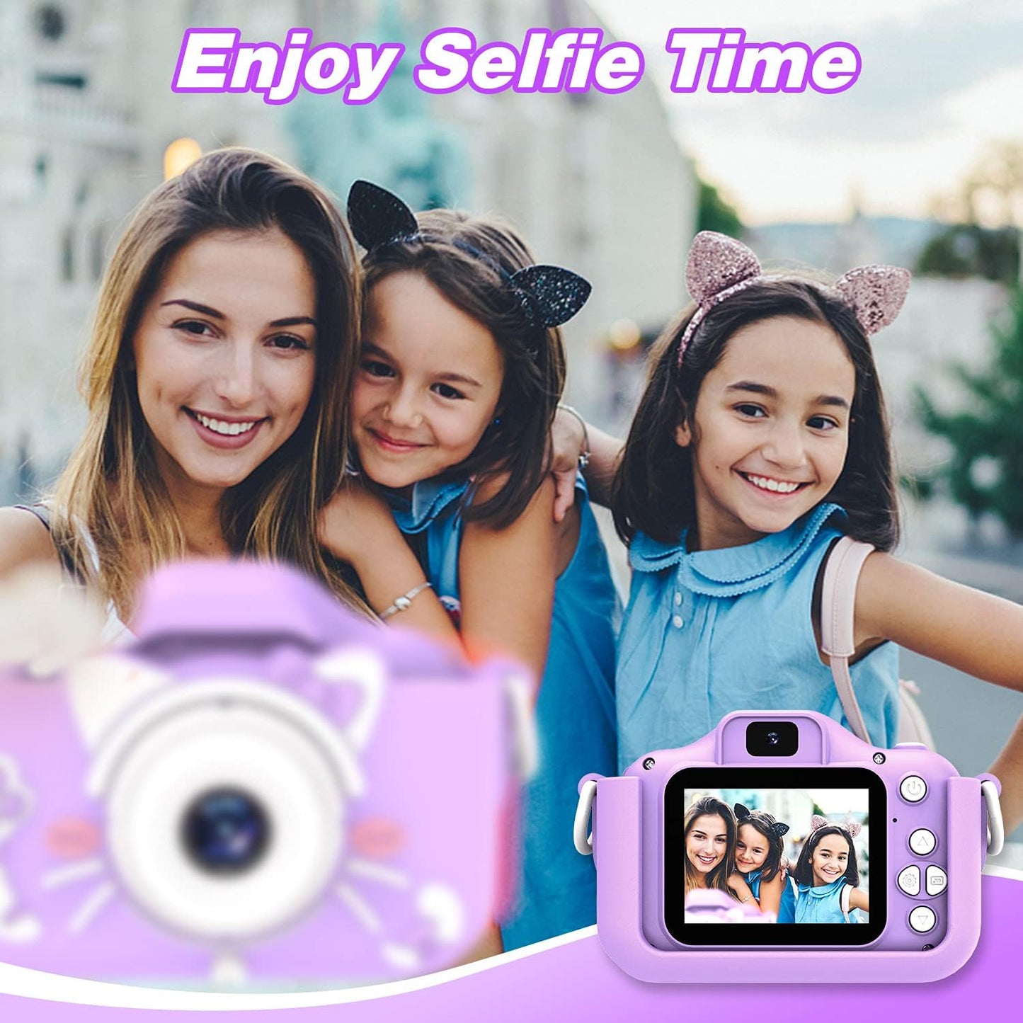 Goopow Kids Camera Toys for 3-8 Year Old Girls Boys,Children Digital Video Camcorder Camera with Cartoon Soft Cover, Best Chritmas Birthday Festival Gift for Kids - 32G SD Card Included