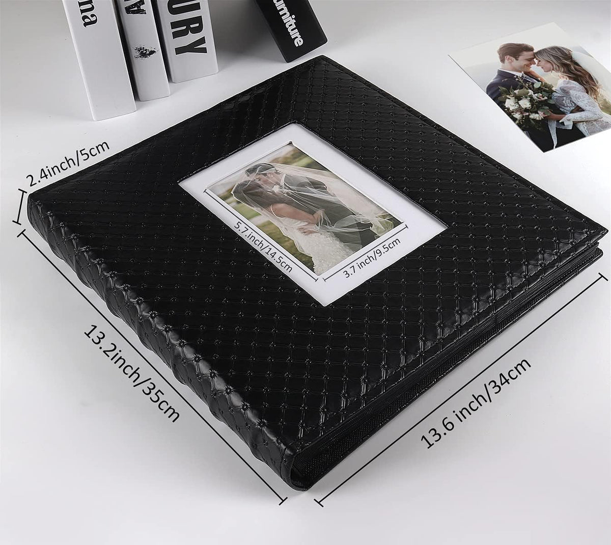 RECUTMS Photo Album for 4x6 Pictures 600 Pockets Black Inner Page Button Grain Leather Cover of Large Capacity Pictures Album Book Birthday Christmas Wedding Anniversary Memory (Black)