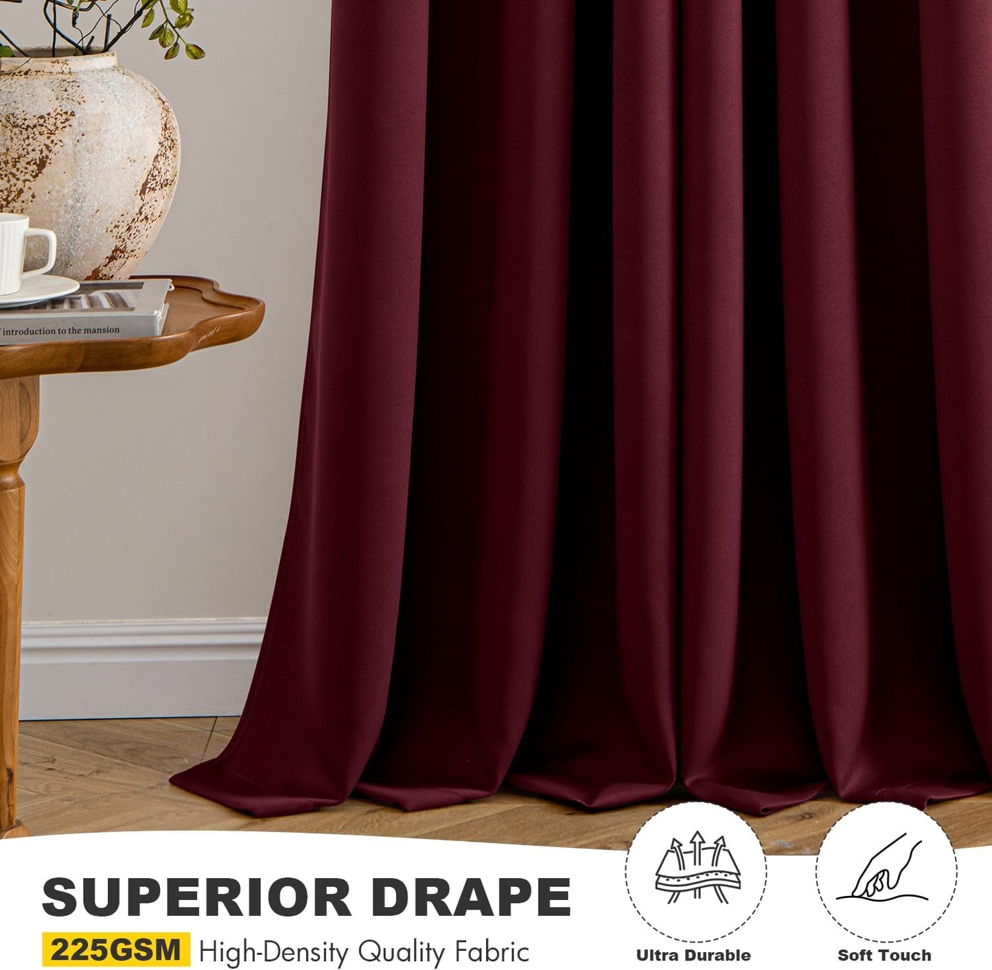 MIULEE Burgundy Red Blackout Curtains for Bedroom Living Room 96 Inches Long 2 Panels, Thermal Insulated Room Darkening Drapes Solid Grommet Top Noise Reduction Christmas Window Treatments 40x96 Inch