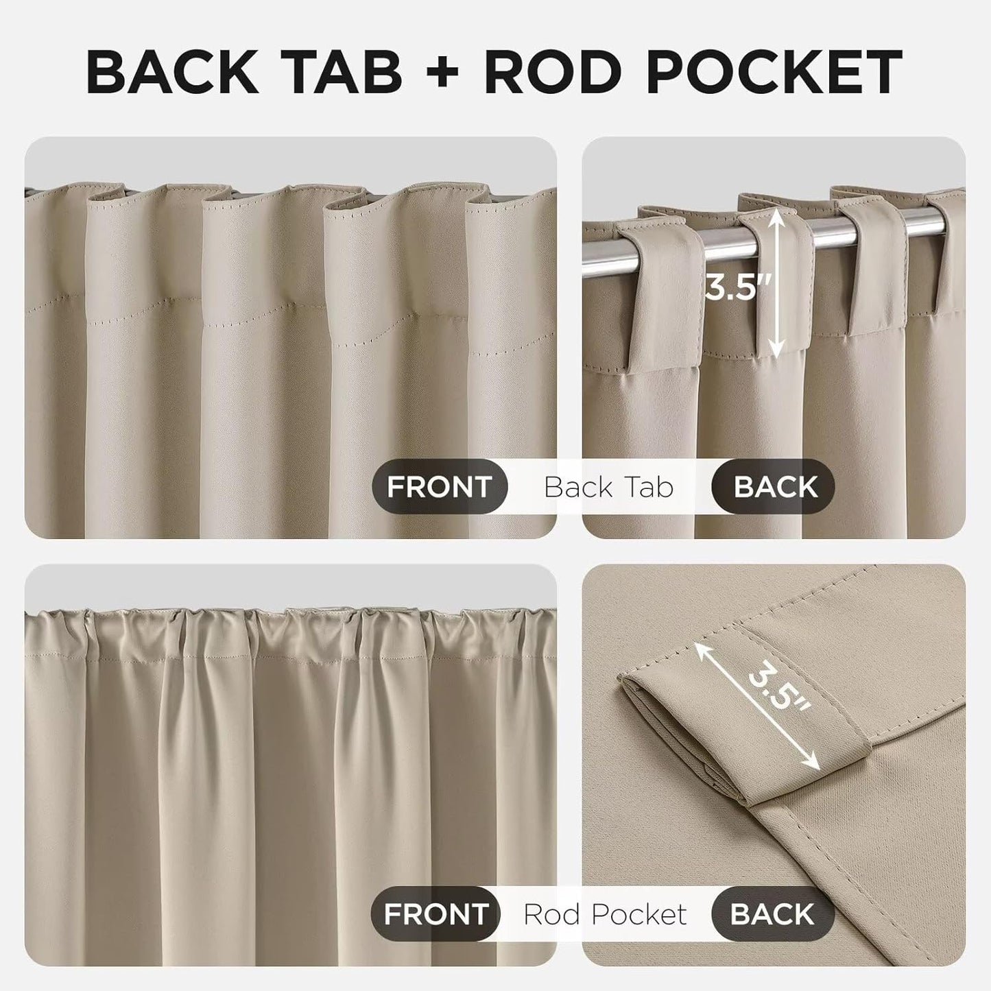 Joydeco 90 Inch Blackout Curtains for Bedroom, Thermal Insulated Black Out Curtains 2 Panels Set, Room Darkening Drapes for Living Room Window Rod Pocket Back Tab (W52 x L90 Inch, Light Beige)