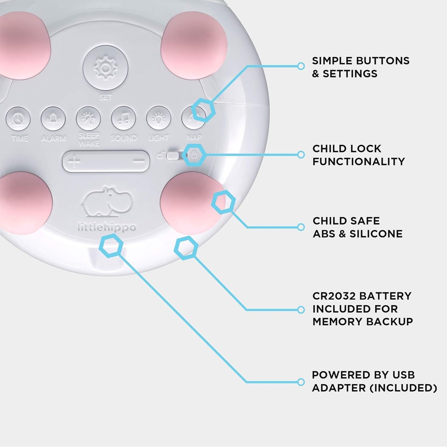 LittleHippo Mella: Kids Alarm Clock, Ready to Rise Children's Sleep Trainer, Night Light, Sound Machine and OK to Wake for Toddlers and Kids - Blush Pink (Updated 2025)