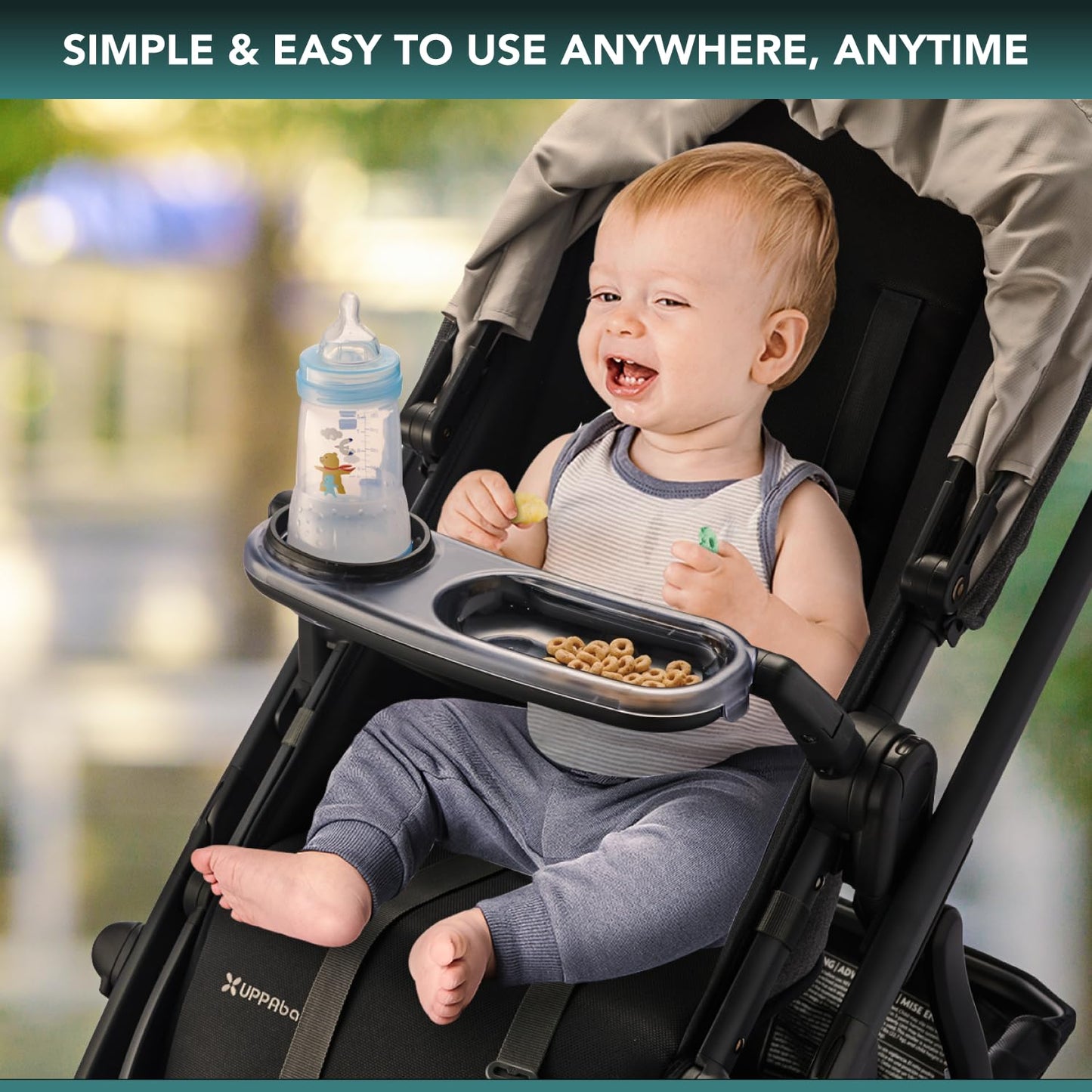 Snack Tray Fits for UPPAbaby Vista V2, Vista, Cruz, Cruz V2, RumbleSeat, RumbleSeat V2, Snack Tray with Cup Holder, Dishwasher Safe, Quick Attachment, Folds with Stroller, Stroller Accessories