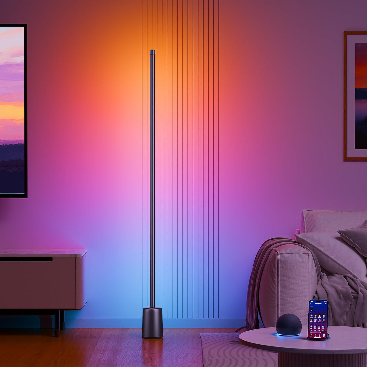Ailofy Corner Floor Lamp, 1500lm RGBW Corner Lamp Work with Alexa & Google Assistant, 16 Million DIY Colors, Sync with Music, App Control, Modern LED Floor Lamp for Living Room & Bedroom, Black