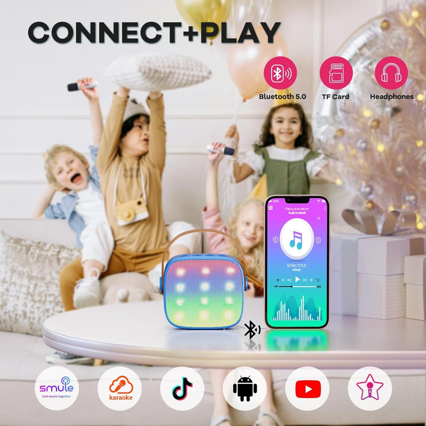 YLL Mini Karaoke Machine for Kids Adults, Portable Bluetooth Speaker with 2 Wireless Microphones, Birthday Gifts Toys for Girls Boys Ages 3, 4, 5, 6, 7, 8, 9,10,11,12+ Years Old Toddler (Royal-Blue)