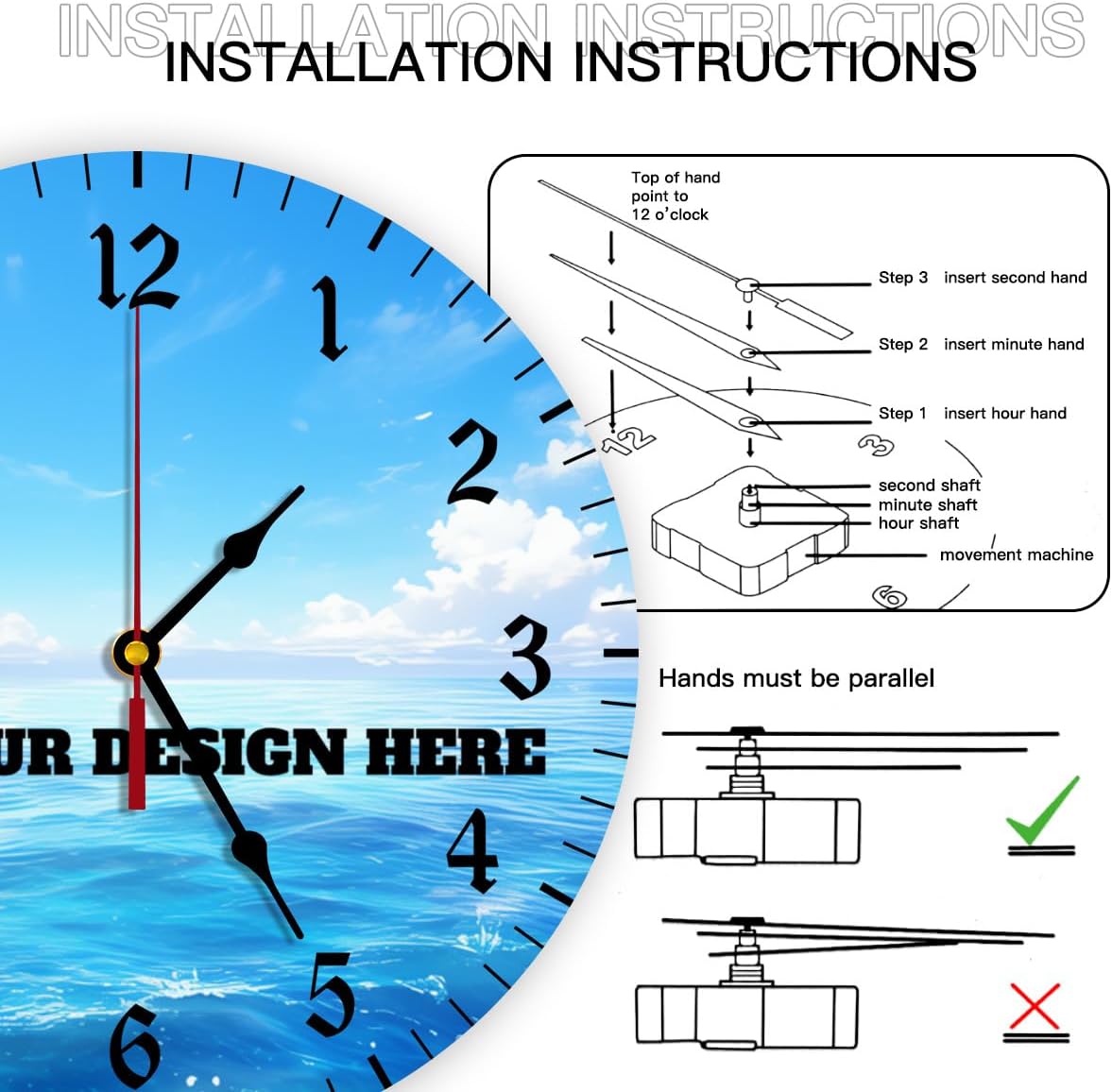Generic Custom Wall Clock Personalized Clocks with Photo Text Logo Silent Non Ticking Round Decoration for Kitchen Family Friends Gifts, 12inch-30cm