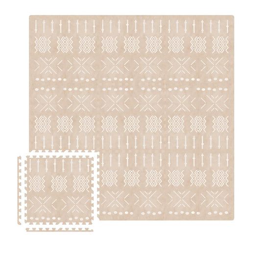 MOON WALKERS Stylish Boho Baby Play Mats for Floor, (6x6ft) Play Mat for Babies and Toddlers, Non-Toxic, Soft, Thick, Tummy Time Mat for Crawling (Extra Large 9 Tiles, Beige Aztec)