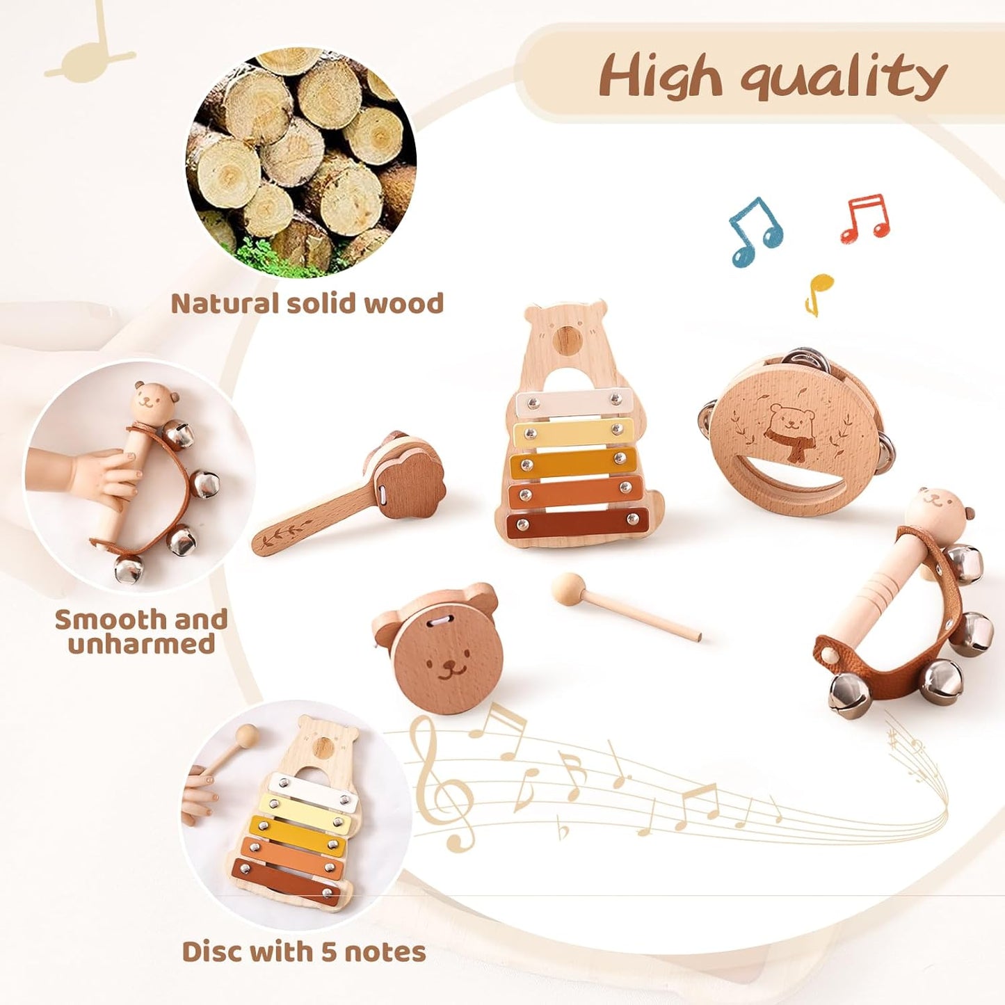 EERKEOD Toddlers Montessori Wooden Toys Percussion Musical Instruments with Xylophone Set for Girls Boys Kids Preschool Educational Toys
