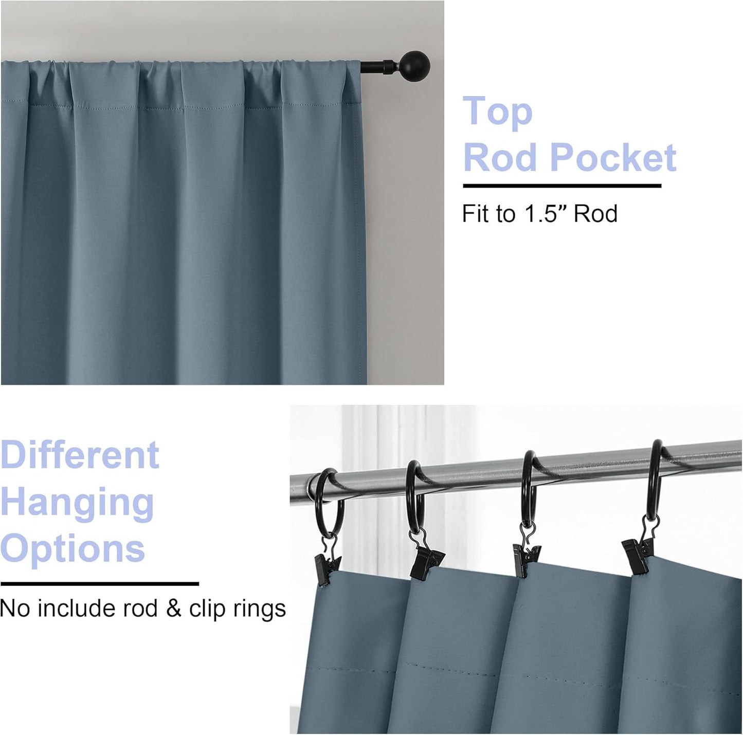 Simplebrand Ava Stone Blue Blackout Curtains for Bedroom 84 Inch Length 2 Panels Set, Solid Thermal Insulated Privacy Living Room Window Treatment Curtains Blackout Drapes, W40 x L84 Inch, Stone Blue