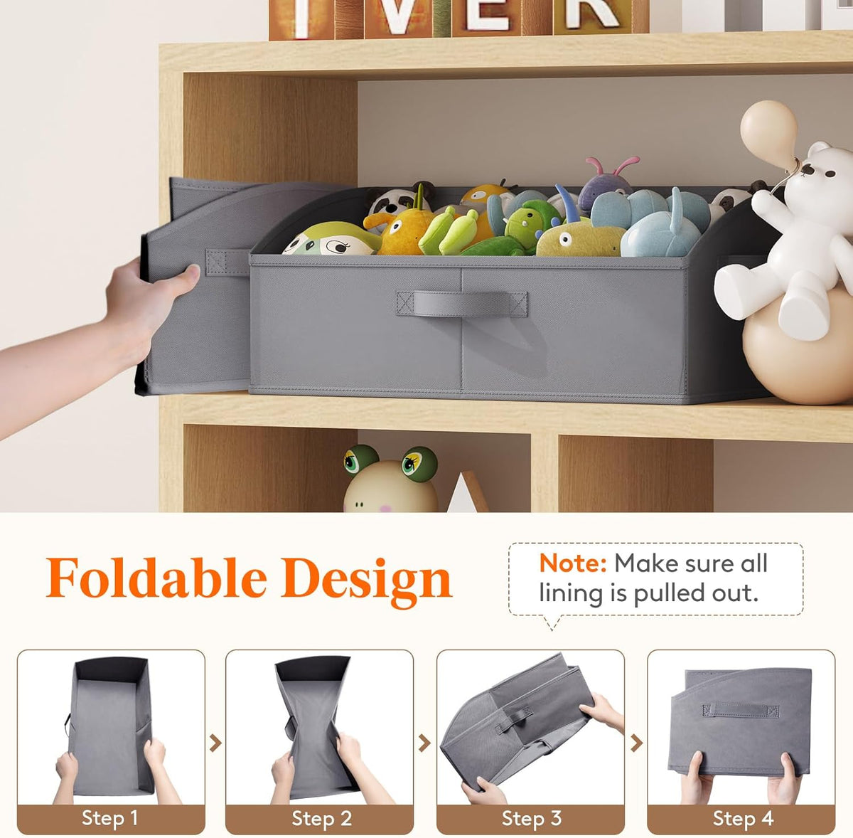 Lifewit Storage Baskets for Shelves, 6 Packs Non-woven Fabric Trapezoid Closet Organizer Bins with Handles, Foldable Clothing Containers Box for Clothes, Toy, Towel, Book, DVD, Hats, Large-Grey