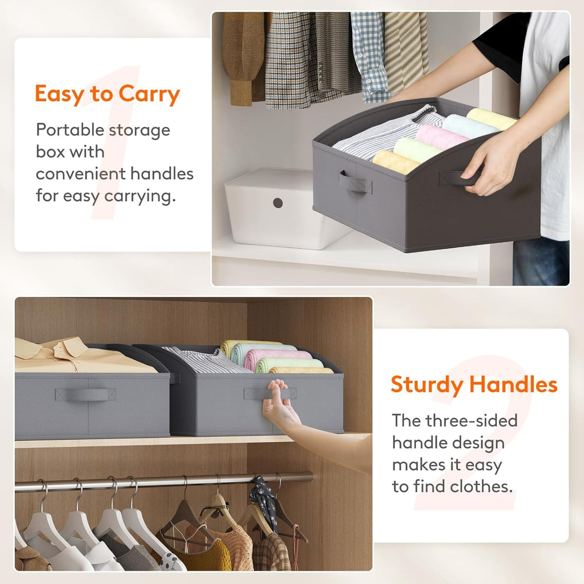 Lifewit Storage Baskets for Shelves, 6 Packs Non-woven Fabric Trapezoid Closet Organizer Bins with Handles, Foldable Clothing Containers Box for Clothes, Toy, Towel, Book, DVD, Hats, Medium-Grey
