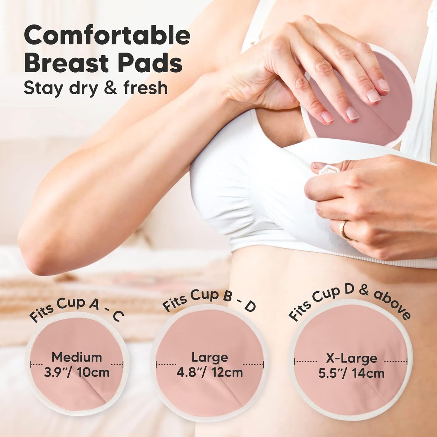 Organic Nursing Pads - 14 Washable Viscose Derived from Bamboo Breastfeeding Pads, Wash Bag, Reusable Breast Pads for Breastfeeding, Nipple Pads for Breastfeeding Essentials (Lovelle, M 3.9")